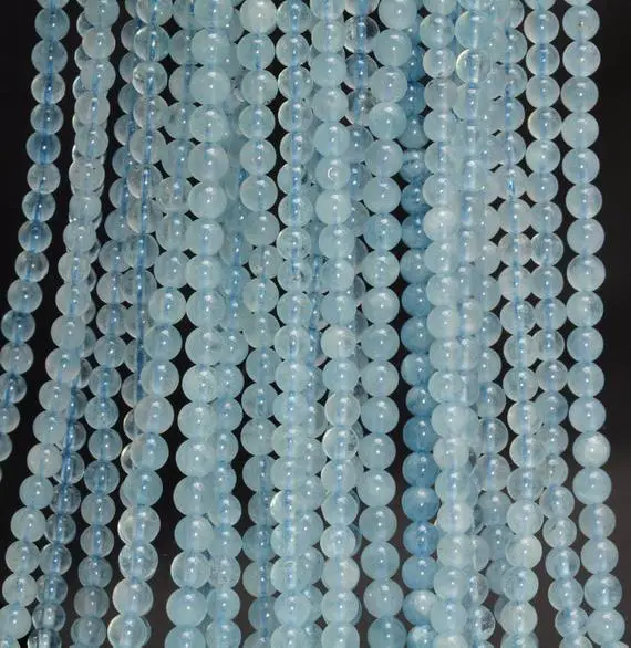 4mm Beryl Aquamarine Gemstone Grade Aaa Blue Round Loose Beads 15.5 Inch Full Strand (90183615-371)