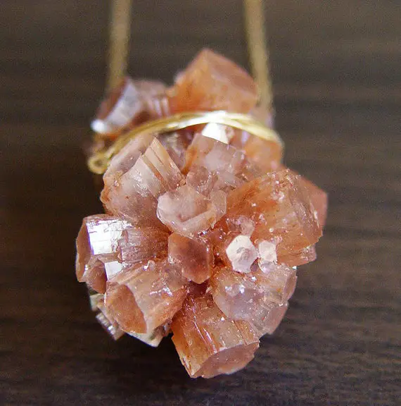 Peach Aragonite Crystal Gold Necklace