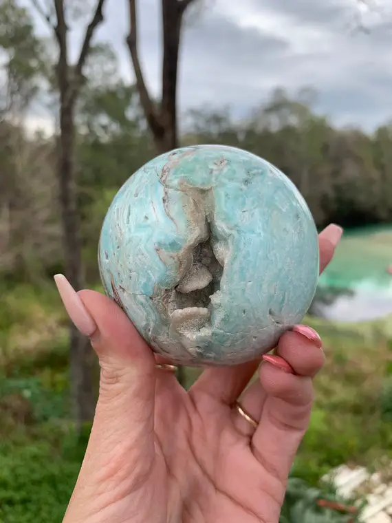 Blue Aragonite Sphere, Orb,  Blue Aragonite, Fossil, Minerals