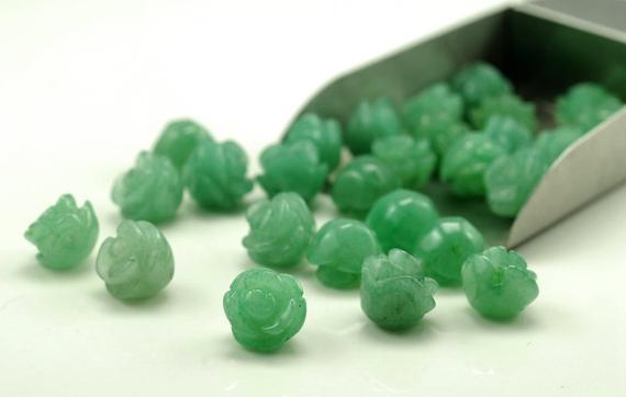 8mm Green Aventurine Gemstone Carved Rose Flower Beads Bulk Lot 5,10,20,30,50 (90187269-002)