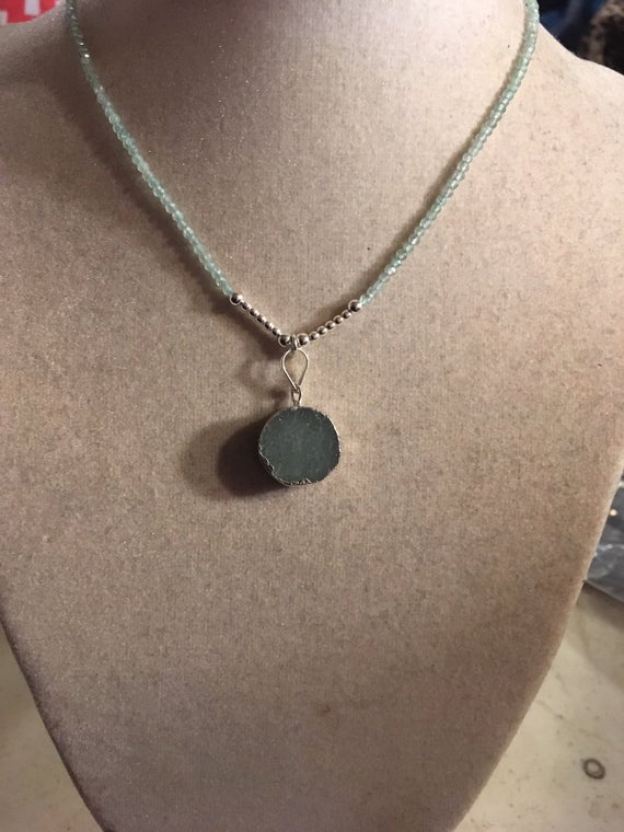 Green Necklace - Aventurine Gemstone Jewellery - Druzy Pendant - Beaded Jewelry - Sterling Silver - Handmade - Gift - Jewelrybycarmal