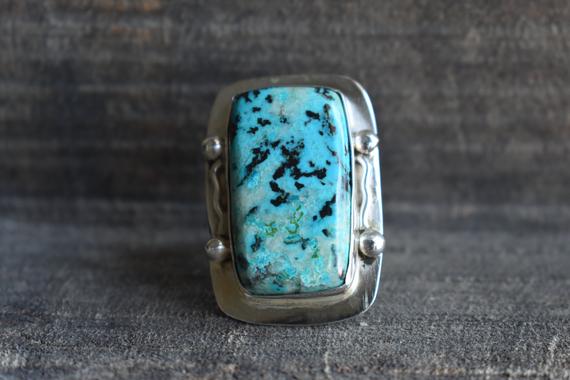 Aaa Azurite Gemstone Ring, 925 Sterling Silver, Square Ring