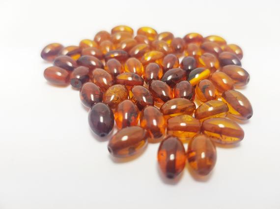 Baltic Amber Beads / Olive Amber Beads / Cognac Amber Beads / With Drilled Hole / Jewelry Making / Polished Amber Beads / Genuine Amber