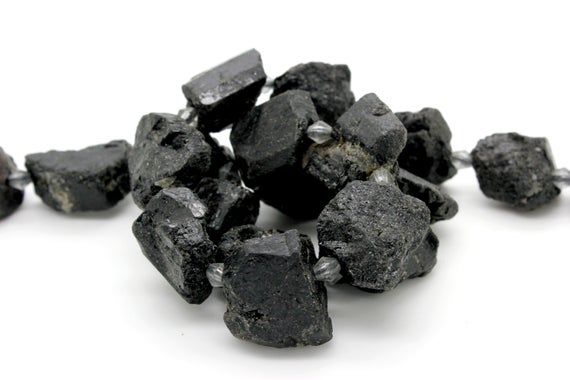 Black Tourmaline Beads, Genuine Raw Natural Black Crystal Tourmaline Rough Nugget Gemstone Beads - Pgs191