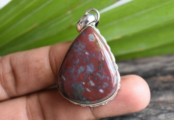 925 Silver Natural Red Bloodstone Pendant-red Bloodstone Pendant-blood Stone Pendant-bloodstone Gemstone-design Pendant