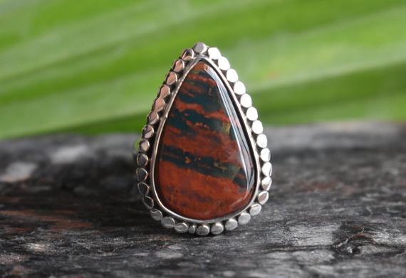 925 Silver Natural Red Bloodstone Ring-red Blood Stone Ring-bloodstone Ring-ring For Women-bloodstone Design Ring-bloodstone Ring