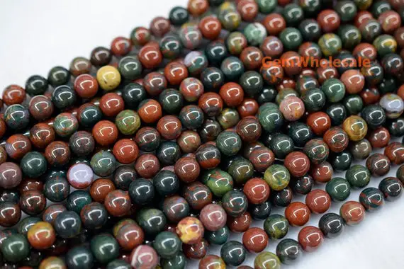 15.5" 4mm/6mm Natural Indian Bloodstone Round Beads, Indian Blood Stone Beads, Green Red Multi Color Semi-preciouse Stone Beads,