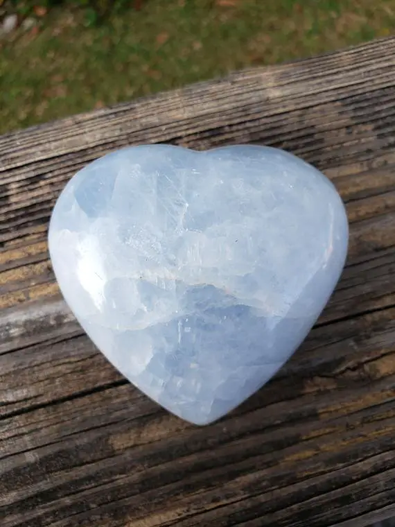 Blue Calcite Handcarved Crystal Heart Reiki Healing Energy Infused Crystal #5