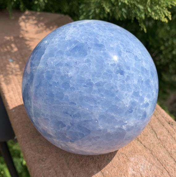 Large Blue Calcite Sphere 105mm - Crystal Ball - Natural - Polished - Healing Crystal - Meditation Stone- Collectible- From Madagascar 3.4lb