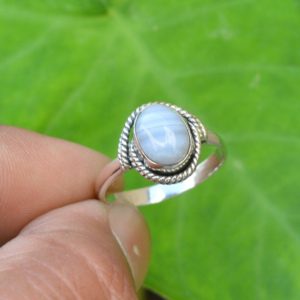 Shop Blue Lace Agate Jewelry! Natural Blue Lace Agate Ring, 925 Silver Rings, 7×9 mm Oval Blue Lace Agate Ring, Women Rings, Gemstone Ring, Blue Agate Ring, Silver Ring | Natural genuine Blue Lace Agate jewelry. Buy crystal jewelry, handmade handcrafted artisan jewelry for women.  Unique handmade gift ideas. #jewelry #beadedjewelry #beadedjewelry #gift #shopping #handmadejewelry #fashion #style #product #jewelry #affiliate #ad