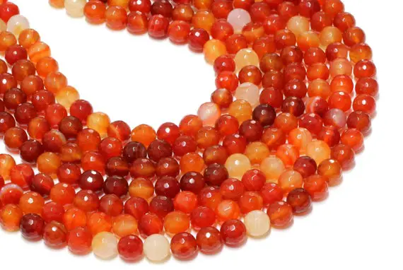 Gu-2546-5 - Natural Carnelian Faceted Round Beads - 12mm - Gemstone Beads - 16" Full Strand