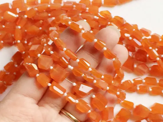 8-10mm Carnelian Step Cut Faceted Tumbles, Orange Carnelian Beads For Jewelry, Natural Carnelian For Necklace, 32 Pcs In 14 Inch - Aga89