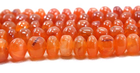 Best Quality 10" Long Strand Natural Carnelian Gemstone, Smooth Rondelle Beads, Size 8-13 Mm Orange Rondelle Making Jewelry Wholesale Price