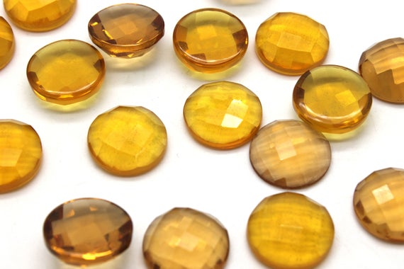 16mm Citrine Faceted Cabochons,round Cabochons,gemstone Cabochons,faceted Gemstones,wholesale Supplies - Aa Quality - 1 Stone