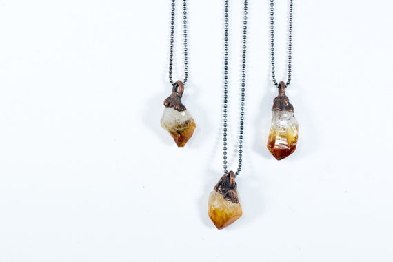 Raw Citrine Necklace | Citrine Necklace | Crystal Pendant On Copper Chain | Rough Citrine Crystal