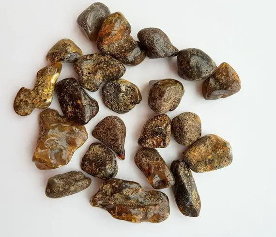 Dark Baltic Amber, Natural Baltic Amber, Tumbled Stones, Dark Amber, Loose Amber Stones,  Amber Polished Pieces, Natural Black Amber