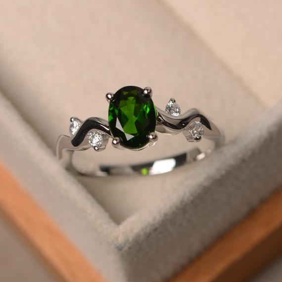Diopside Ring,oval Cut Gemstone Ring, Sterling Silver Ring, Promise Ring