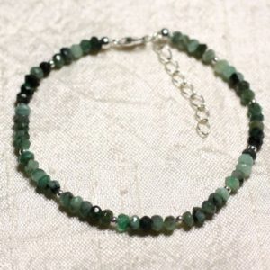 Shop Emerald Bracelets! Bracelet 925 sterling silver and stone – Emerald faceted rondelles 3mm | Natural genuine Emerald bracelets. Buy crystal jewelry, handmade handcrafted artisan jewelry for women.  Unique handmade gift ideas. #jewelry #beadedbracelets #beadedjewelry #gift #shopping #handmadejewelry #fashion #style #product #bracelets #affiliate #ad