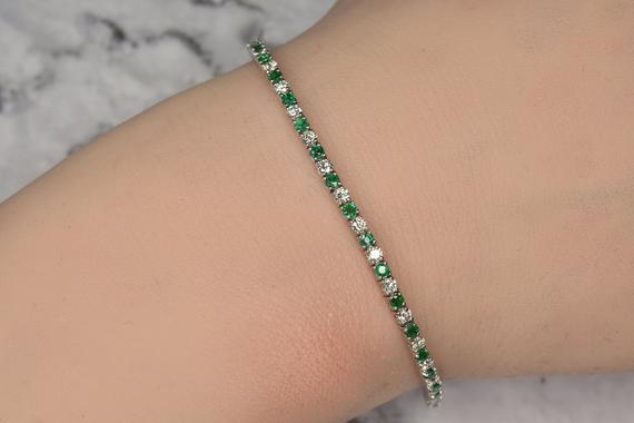 Luxury Emerald And Diamond Bracelet In 14kt Gold | Fine Jewelry | Free Shipping | May Birthstone