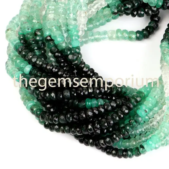 Emerald Shaded Faceted Rondelle Shape Gemstone Beads, Natural Faceted Emerald Shaded Gemstone Beads,
