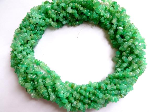 Fine Quality 34" Long Natural Chrysoprase Chips Beads,  Uncut Beads  ,4 To 5 Mm, Chrysoprase Polished Smooth Beads