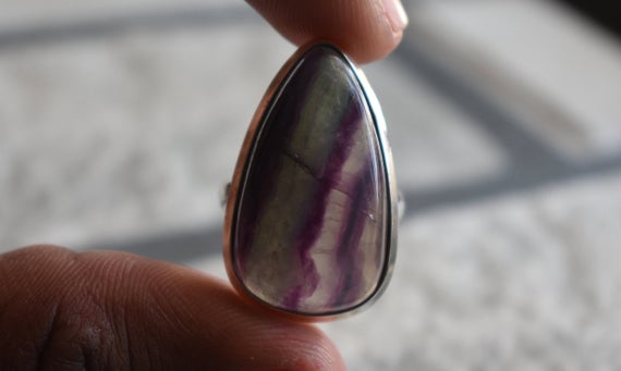 925 Silver Natural Fluorite Ring-fluorite Ring-fluorite-gemstone Ring-purple Fluorite Ring-square Shape Fluorite Ring-purple Fluorite