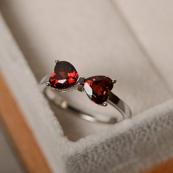 January Birthstone, Natural Garnet Ring, Red Gemstone, Sterling Sivler, Promise Ring