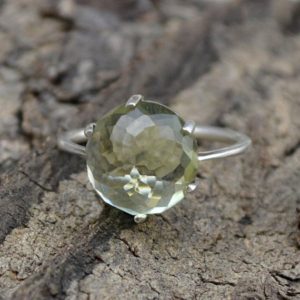 Shop Green Amethyst Rings! Rose Cut Prasiolite Ring, Round Green Quartz Ring, 925 Sterling Silver Ring, Prong Set Ring, Green Ring, Gift For Her, Birthstone Green Ring | Natural genuine Green Amethyst rings, simple unique handcrafted gemstone rings. #rings #jewelry #shopping #gift #handmade #fashion #style #affiliate #ad
