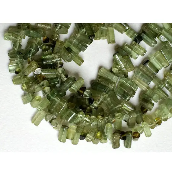 6-7mm Rare Green Tourmaline Faceted Pipe Bead, Natural Green Tourmaline Designer Fancy Sticks, Green Tourmaline For Jewelry (8in To 16in)