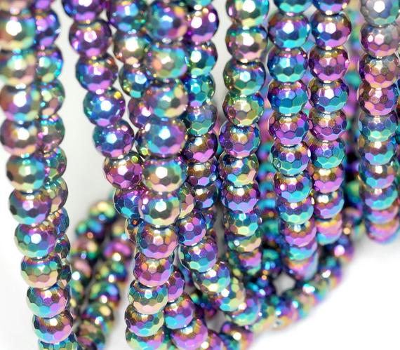 10mm Titanium Rainbow Hematite Gemstone Rainbow Faceted Round Loose Beads 16 Inch Full Strand (90189032-b62)