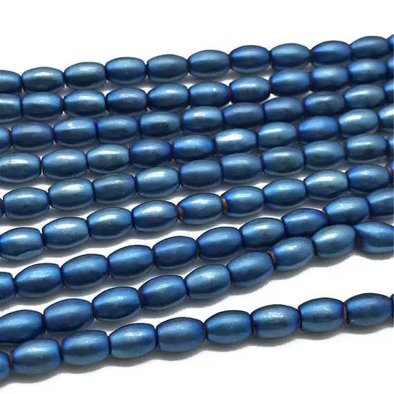 6x4mm Matte Blue Hematite Rice Beads, Hematite Jewelry