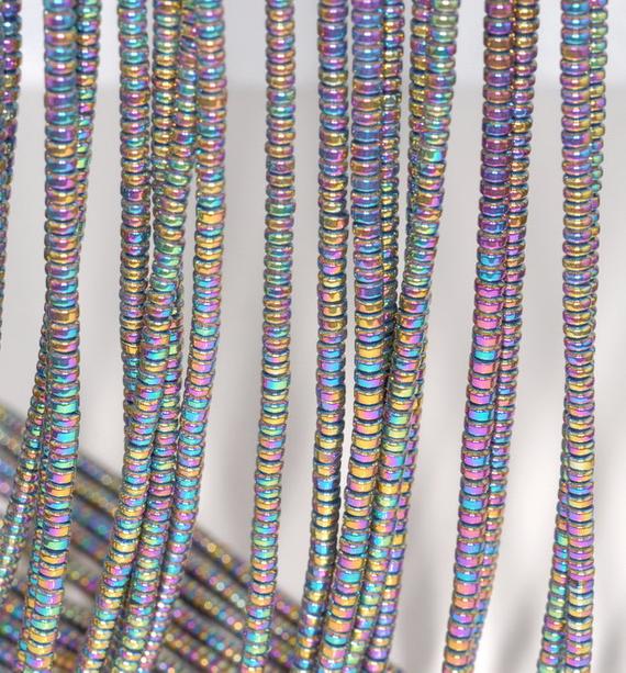 3x2mm Rainbow Hematite Gemstone Rondelle Loose Beads 16 Inch Full Strand (80000039-a37)