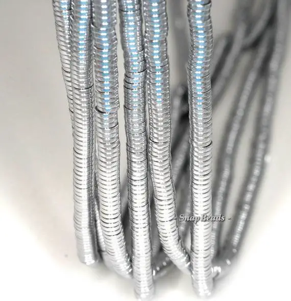4x1mm Silver Hematite Gemstone Heishi Rondelle Round Slice Loose Beads 15.5 Inch Full Strand (90191553-335)