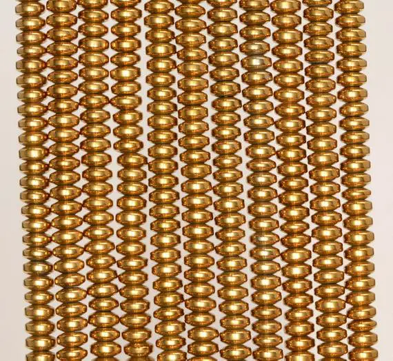 4x2mm Gold Hematite Gemstone Gold Rondelle Heishi 4x2mm Loose Beads 16 Inch Full Strand (90188982-149a)