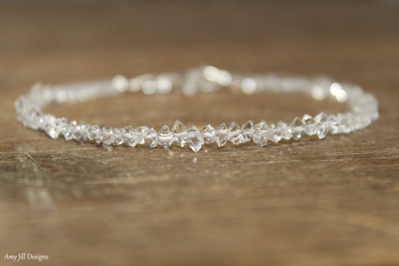 Herkimer Diamond Bracelet, Beaded Quartz Crystal Jewelry, Herkimer Diamond Jewelry, April Birthstone
