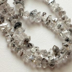 Shop Herkimer Diamond Beads! 8-11mm Herkimer Diamond Quartz Beads, Raw Diamond Quartz Nuggets, Center Side Drilled Rough Diamond Quartz (4IN To 8IN Options) – AS5010 | Natural genuine chip Herkimer Diamond beads for beading and jewelry making.  #jewelry #beads #beadedjewelry #diyjewelry #jewelrymaking #beadstore #beading #affiliate #ad