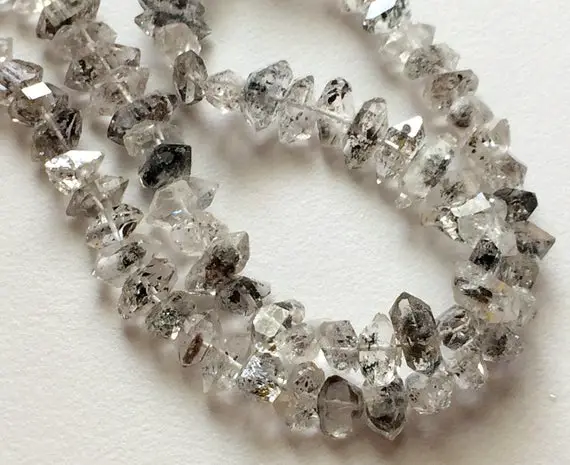 8-11mm Herkimer Diamond Quartz Beads, Raw Diamond Quartz Nuggets, Center Side Drilled Rough Diamond Quartz (4in To 8in Options) - As5010