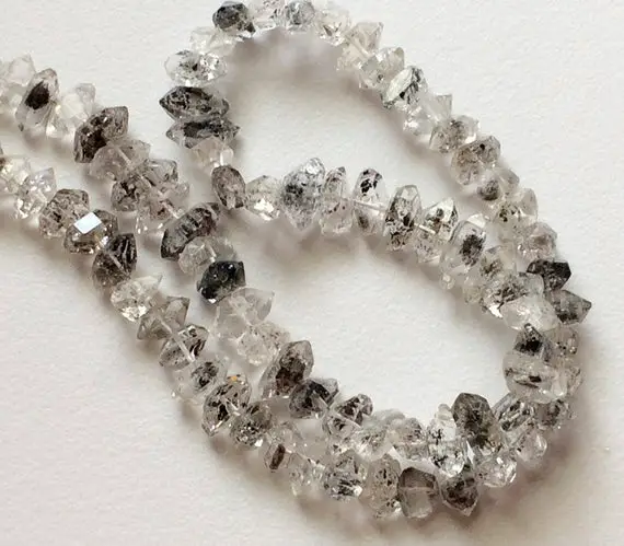 8-9.5mm Herkimer Diamond Quartz Beads, Raw Diamond Quartz Nuggets, Center Side Drilled Rough Diamond Quartz (4in To 8in Options) - As5011