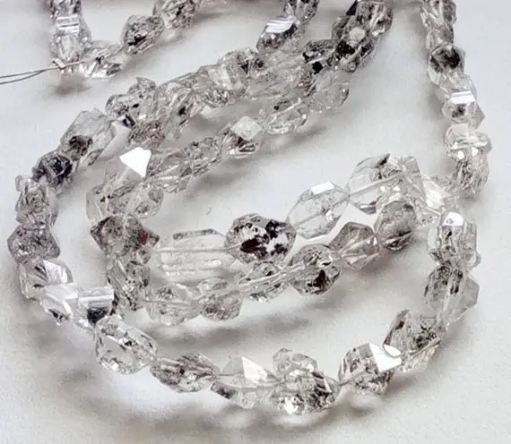 7.5-12mm Herkimer Diamond Quartz Beads, Raw Herkimer Diamond Quartz Nuggets, Rough Gemstones For Jewelry (4in To 8in Options) - Ks5117