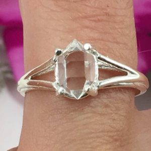 Shop Herkimer Diamond Rings! Herkimer Diamond Ring, Sterling Silver 6×8 mm Raw NY Quartz Crystal Jewelry A + Grade Genuine Natural Herkimer Boho Solitaire | Natural genuine Herkimer Diamond rings, simple unique handcrafted gemstone rings. #rings #jewelry #shopping #gift #handmade #fashion #style #affiliate #ad