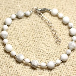 Shop Howlite Bracelets! Bracelet 925 sterling silver and Howlite stone – 4 and 6mm | Natural genuine Howlite bracelets. Buy crystal jewelry, handmade handcrafted artisan jewelry for women.  Unique handmade gift ideas. #jewelry #beadedbracelets #beadedjewelry #gift #shopping #handmadejewelry #fashion #style #product #bracelets #affiliate #ad