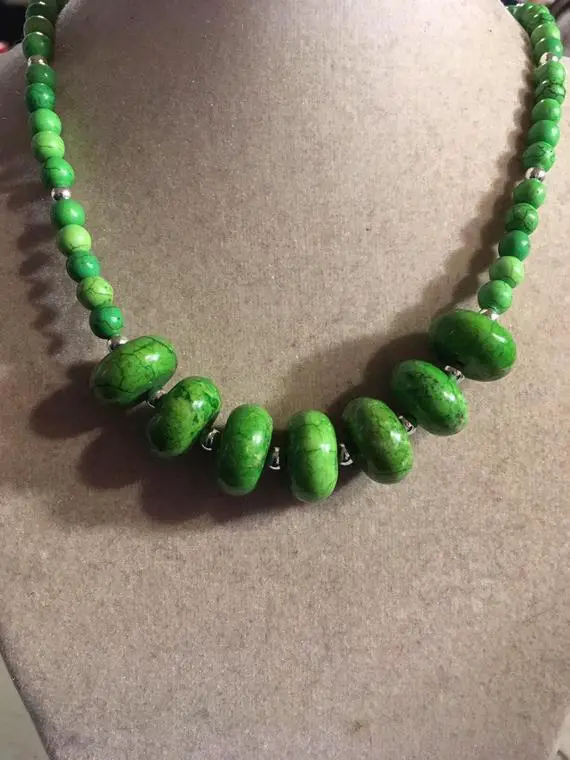 Green Necklace - Sterling Silver Jewelry - Howlite Gemstone Jewellery - Beaded - Chunky