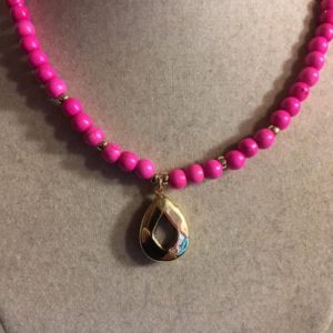 Shop Howlite Pendants! Hot Pink Necklace – Gold Jewelry – Howlite Gemstone Jewellery – beaded – Pendant | Natural genuine Howlite pendants. Buy crystal jewelry, handmade handcrafted artisan jewelry for women.  Unique handmade gift ideas. #jewelry #beadedpendants #beadedjewelry #gift #shopping #handmadejewelry #fashion #style #product #pendants #affiliate #ad