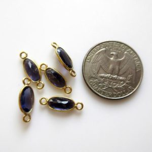 Shop Iolite Faceted Beads! 6 Pieces 10x6mm Natural Iolite Faceted Oval 925 Silver Bezel Gemstone Connector Charm, Single/Double Loop Natural Iolite Charm, GDS1665 | Natural genuine faceted Iolite beads for beading and jewelry making.  #jewelry #beads #beadedjewelry #diyjewelry #jewelrymaking #beadstore #beading #affiliate #ad