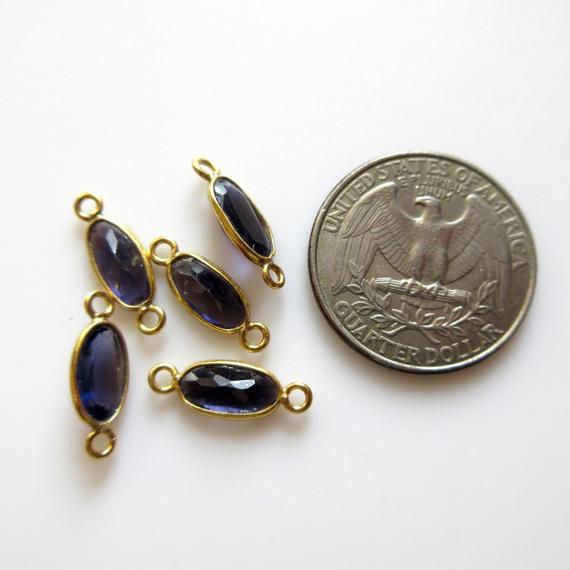 6 Pieces 10x6mm Natural Iolite Faceted Oval 925 Silver Bezel Gemstone Connector Charm, Single/double Loop Natural Iolite Charm, Gds1665