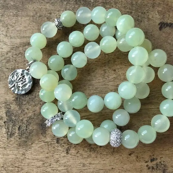 Jade Gemstone Bracelet/ Lotus Flower Charm/ Meditation/ Emotional Balance/ Bracelet