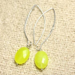 Shop Jade Earrings! Earrings 925 sterling silver and neon yellow Jade – stone 14mm faceted ovals | Natural genuine Jade earrings. Buy crystal jewelry, handmade handcrafted artisan jewelry for women.  Unique handmade gift ideas. #jewelry #beadedearrings #beadedjewelry #gift #shopping #handmadejewelry #fashion #style #product #earrings #affiliate #ad