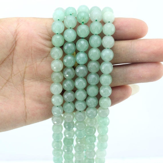 Faceted Aventurine Jade Beads, Green Round Jade Beads, Wholesale Jade Beads, Fresh Color, Full Strand, Diy Jewelry Beads---15inches----qm001