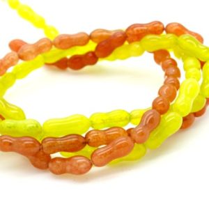 Shop Jade Bead Shapes! Jade Beads, Peanut Shape Smooth Polished Jade Gemstone Beads Size Approx 12mm x 5mm (Orange, Neon Green) – PGS173 | Natural genuine other-shape Jade beads for beading and jewelry making.  #jewelry #beads #beadedjewelry #diyjewelry #jewelrymaking #beadstore #beading #affiliate #ad