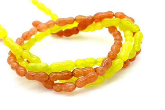 Jade Beads, Peanut Shape Smooth Polished Jade Gemstone Beads Size Approx 12mm X 5mm (orange, Neon Green) - Pgs173